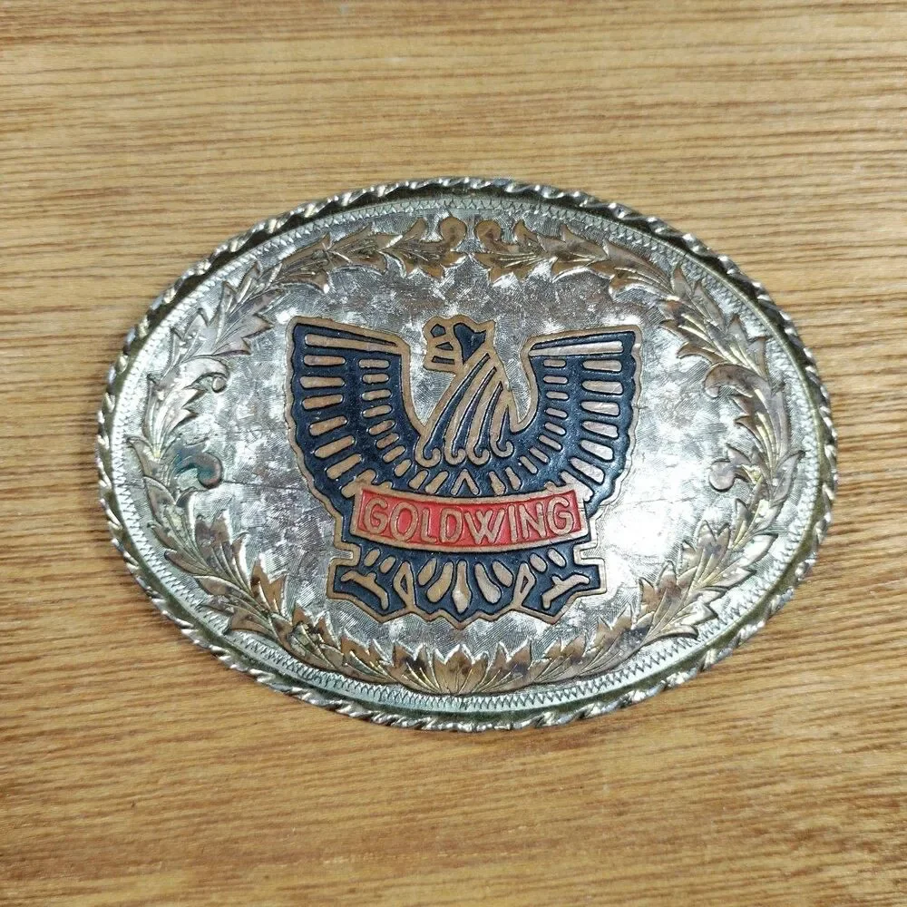 Honda GoldWing Belt Buckle Gold Silver Made In USA Vintage Thunderbird Biker